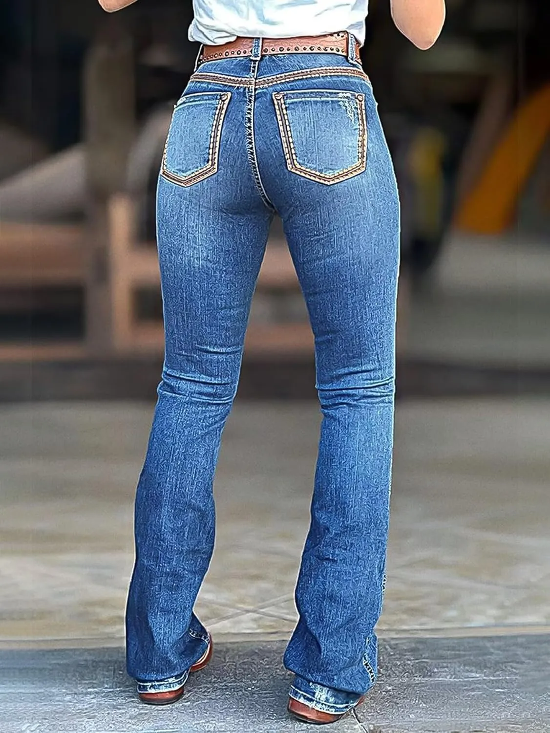 Flamingals Women's Boot Cut Jeans Trendy Tummy Control Jeans Stretch Straight Leg Skinny Jeans