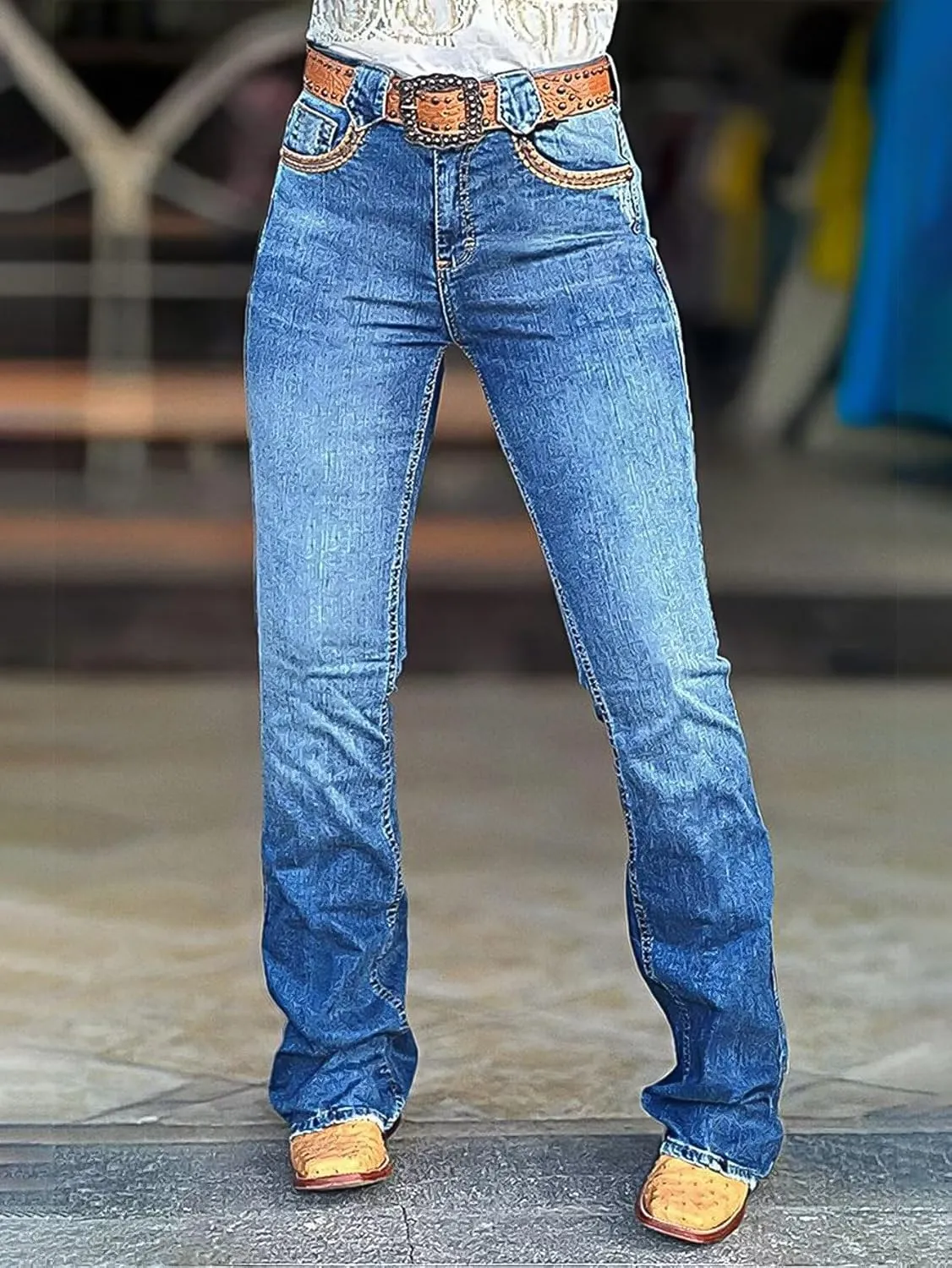 Flamingals Women's Boot Cut Jeans Trendy Tummy Control Jeans Stretch Straight Leg Skinny Jeans