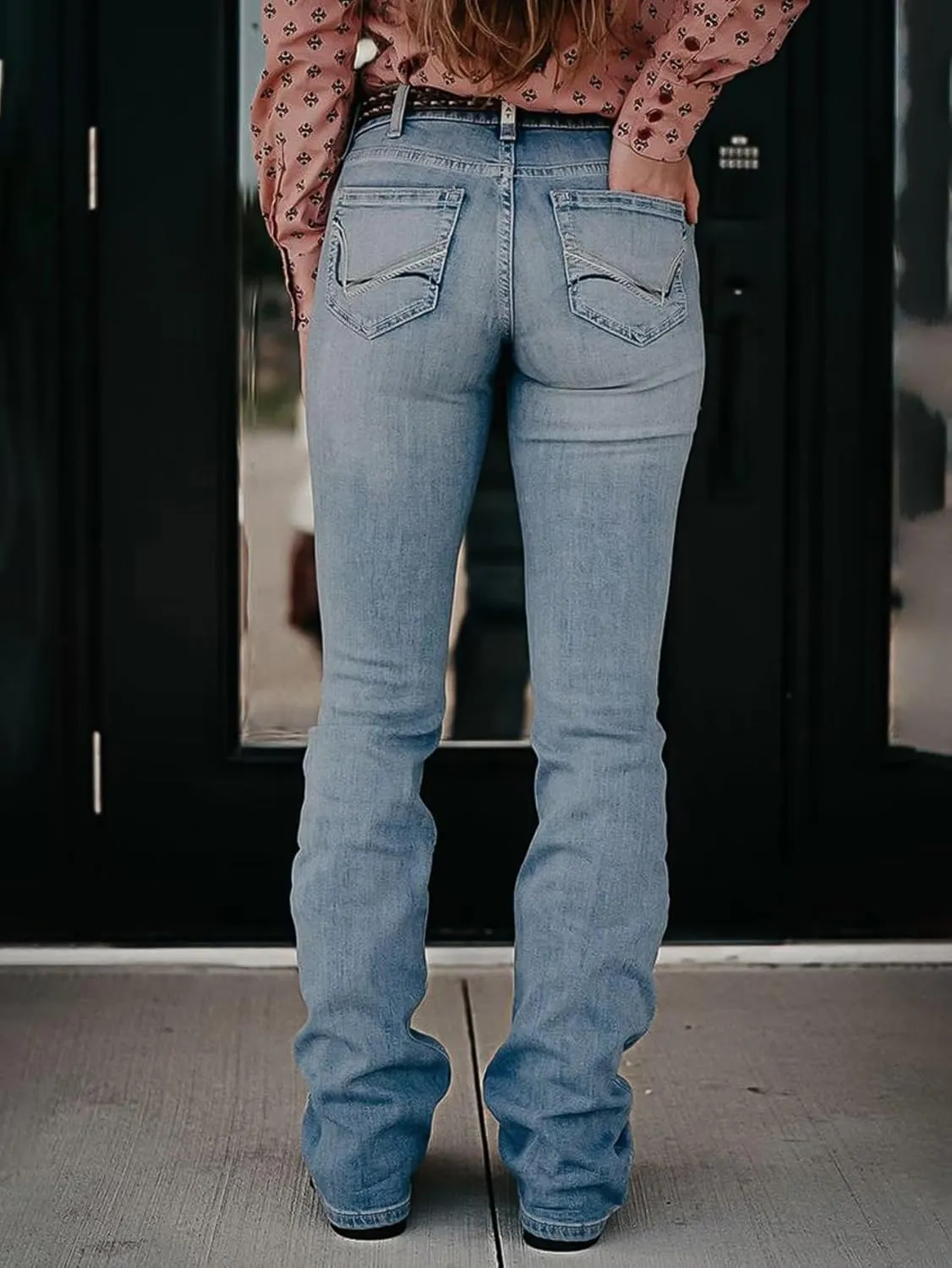 Flamingals Women's Boot Cut Jeans Trendy Tummy Control Jeans Stretch Straight Leg Skinny Jeans