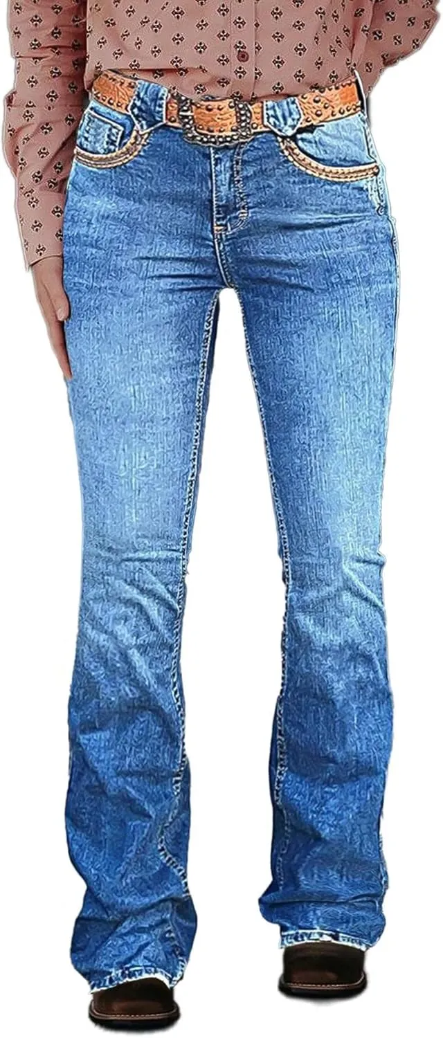 Flamingals Women's Boot Cut Jeans Trendy Tummy Control Jeans Stretch Straight Leg Skinny Jeans