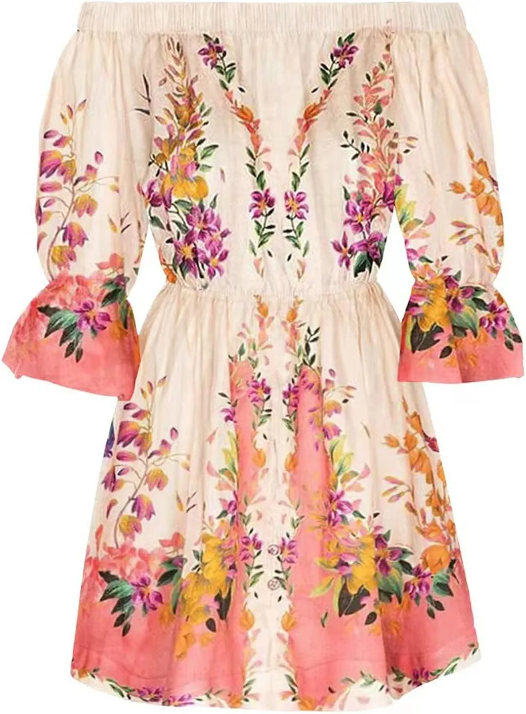 Floral Boho Mini Dresses for Women Sexy Off Shoulder Ruffle Short Dress 2025 Summer Corset Beach Sundresses