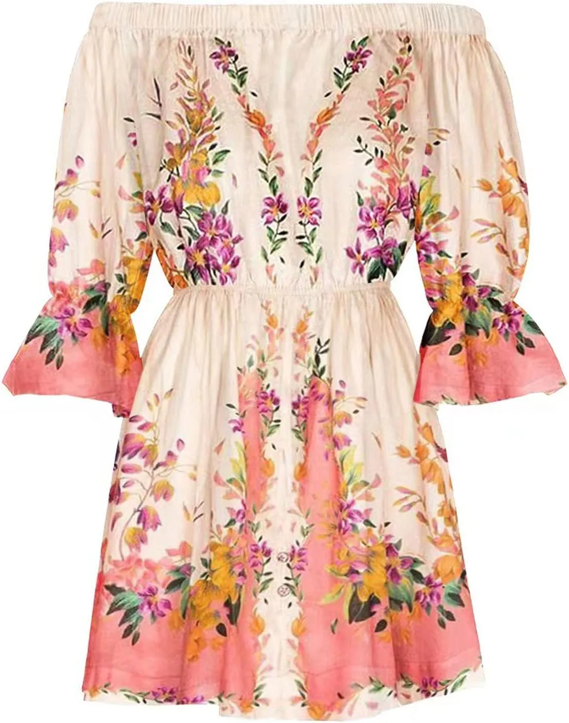 Floral Boho Mini Dresses for Women Sexy Off Shoulder Ruffle Short Dress 2025 Summer Corset Beach Sundresses