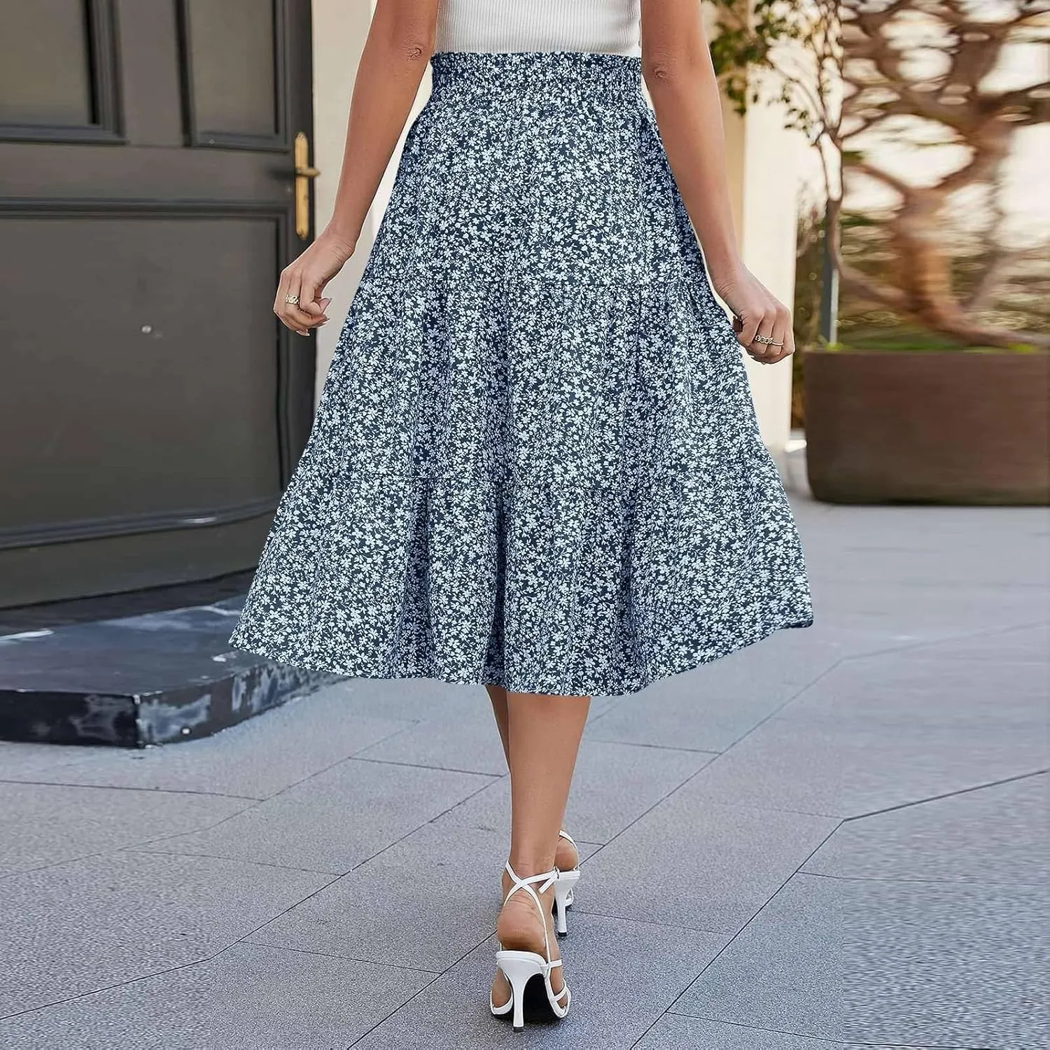 Floral Maxi Skirts for Women 2025 Summer Comfy Tiered Elastic High Waisted Vacation A-Line Flowy Swing Long Skirts