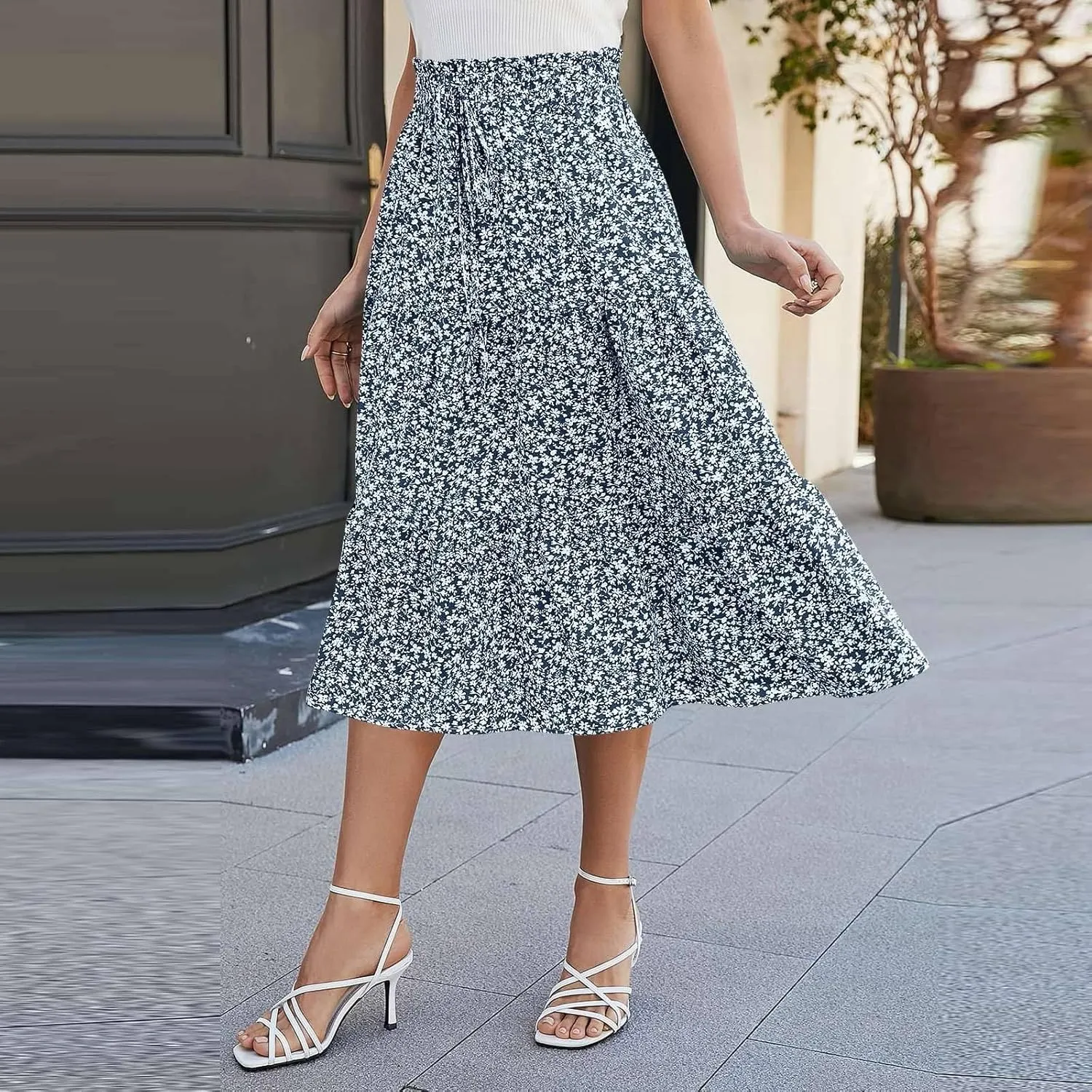 Floral Maxi Skirts for Women 2025 Summer Comfy Tiered Elastic High Waisted Vacation A-Line Flowy Swing Long Skirts