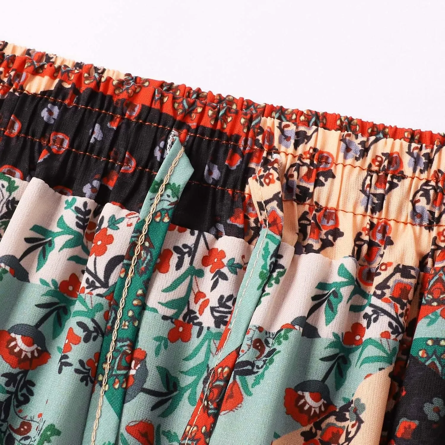 Flowy Hawaii Skirts for Women Boho Summer Vacation Elastic High Waist Pleated Maxi Skorts Ruffle Flowy Midi Skirts