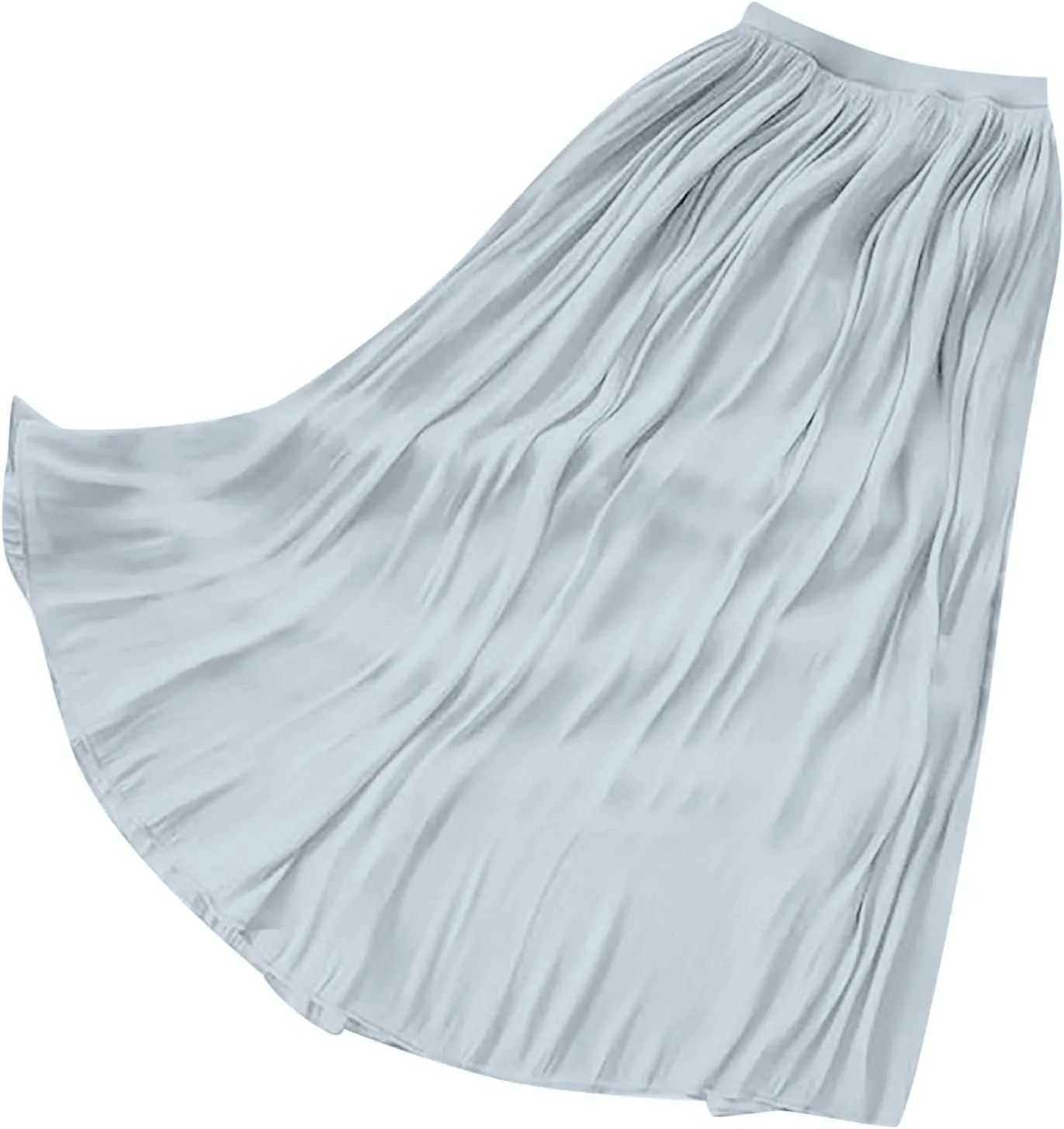 Flowy Midi Skirts for Women 2025 Summer Lightweight Elastic Waisted Swing A-Line Pleated Skirt