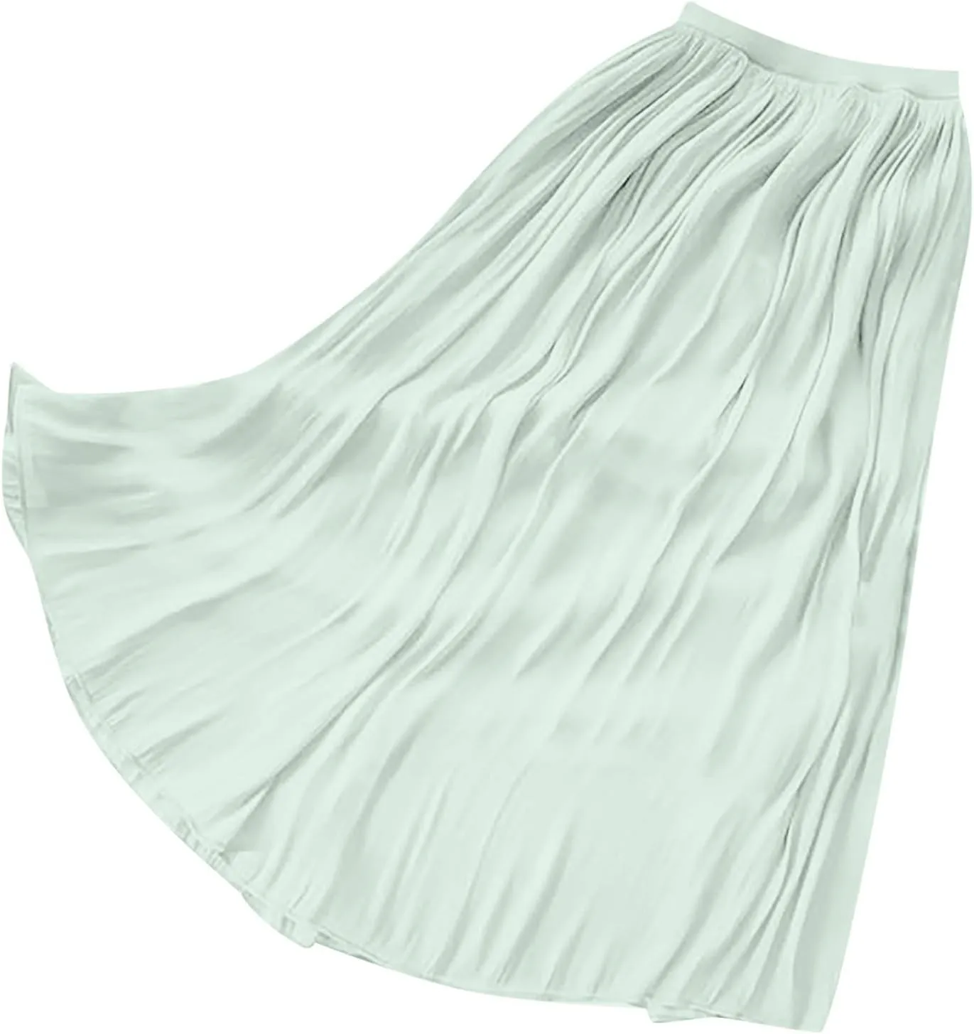 Flowy Midi Skirts for Women 2025 Summer Lightweight Elastic Waisted Swing A-Line Pleated Skirt
