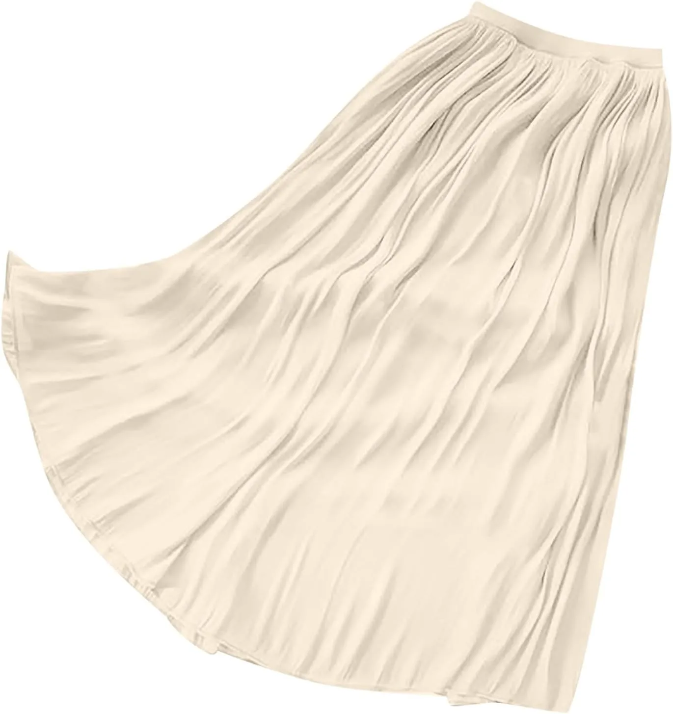Flowy Midi Skirts for Women 2025 Summer Lightweight Elastic Waisted Swing A-Line Pleated Skirt