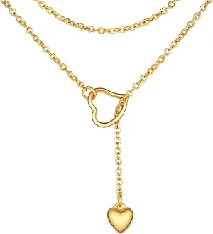 FOCALOOK Lariat Y-Necklaces | Long Necklaces for Women | Long Black Necklaces | Gold Necklaces for Women | Drop Heart Necklaces for Women | Front Adjustable Long Chain Necklace