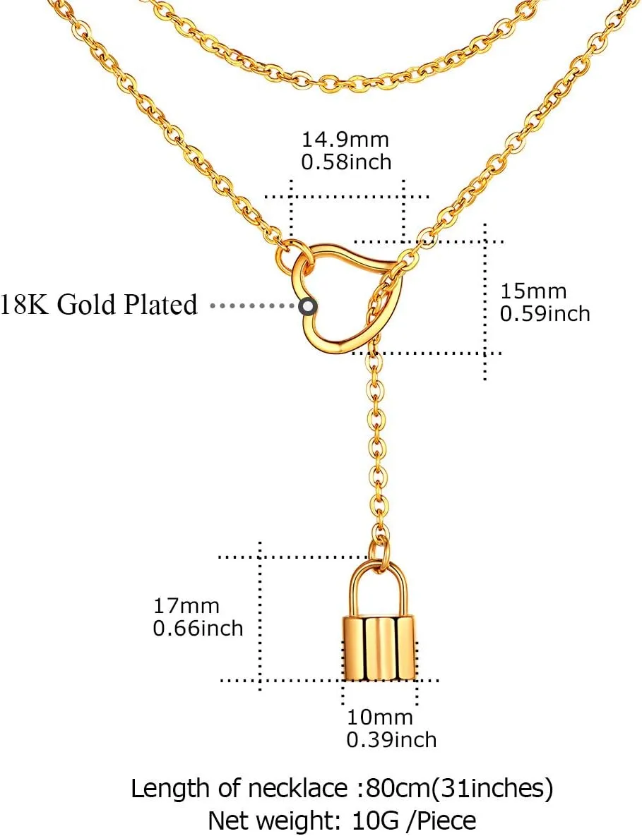FOCALOOK Lariat Y-Necklaces | Long Necklaces for Women | Long Black Necklaces | Gold Necklaces for Women | Drop Heart Necklaces for Women | Front Adjustable Long Chain Necklace