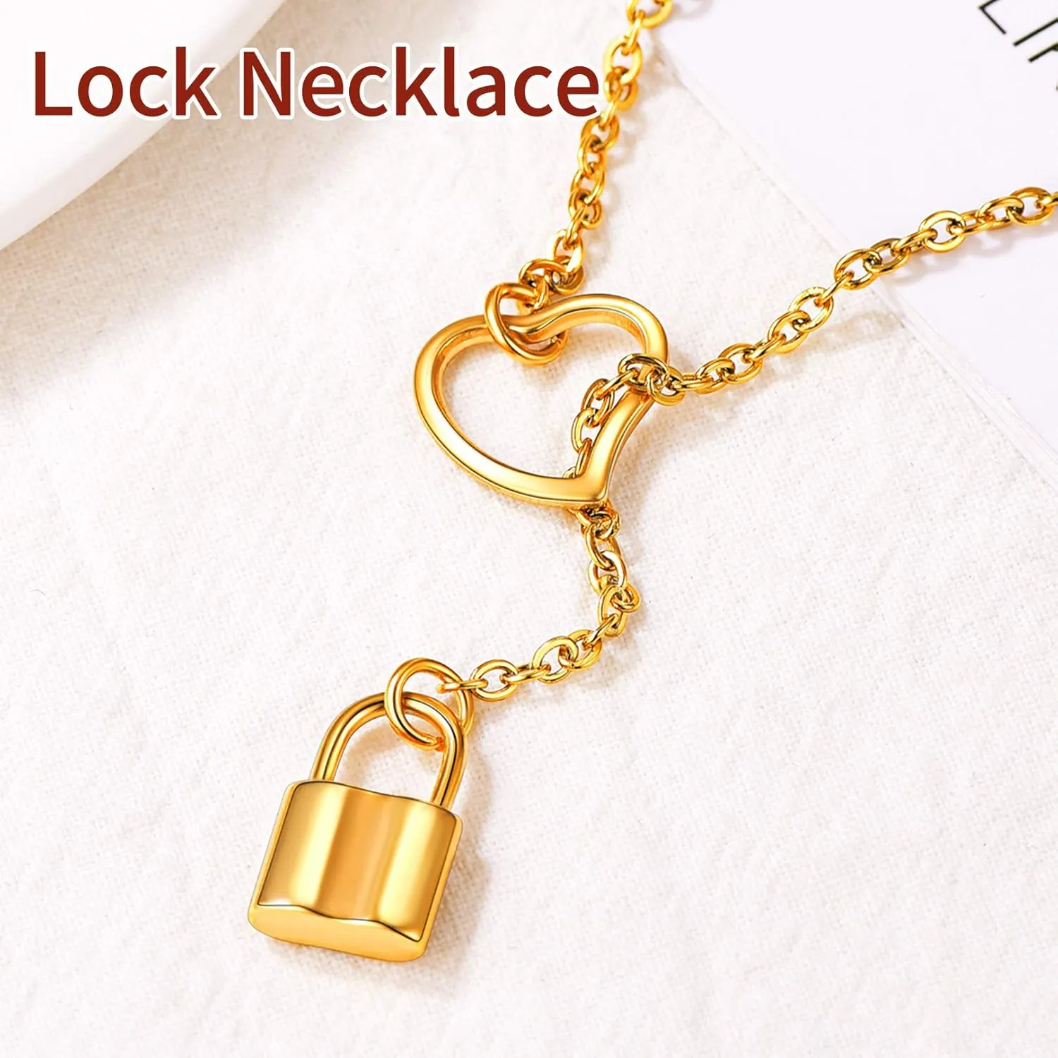 FOCALOOK Lariat Y-Necklaces | Long Necklaces for Women | Long Black Necklaces | Gold Necklaces for Women | Drop Heart Necklaces for Women | Front Adjustable Long Chain Necklace