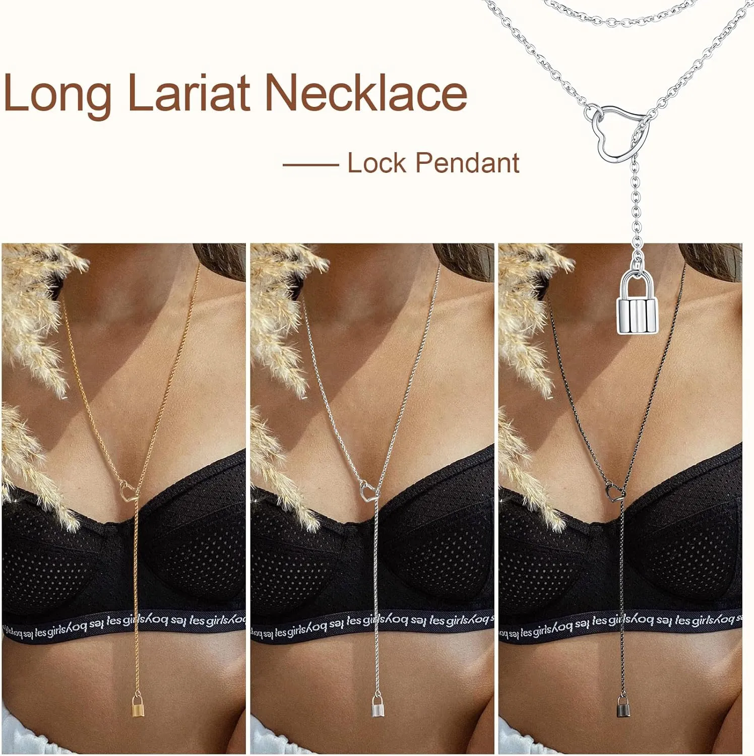 FOCALOOK Lariat Y-Necklaces | Long Necklaces for Women | Long Black Necklaces | Gold Necklaces for Women | Drop Heart Necklaces for Women | Front Adjustable Long Chain Necklace