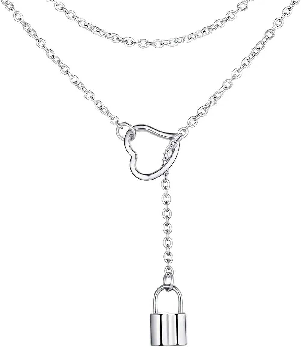 FOCALOOK Lariat Y-Necklaces | Long Necklaces for Women | Long Black Necklaces | Gold Necklaces for Women | Drop Heart Necklaces for Women | Front Adjustable Long Chain Necklace