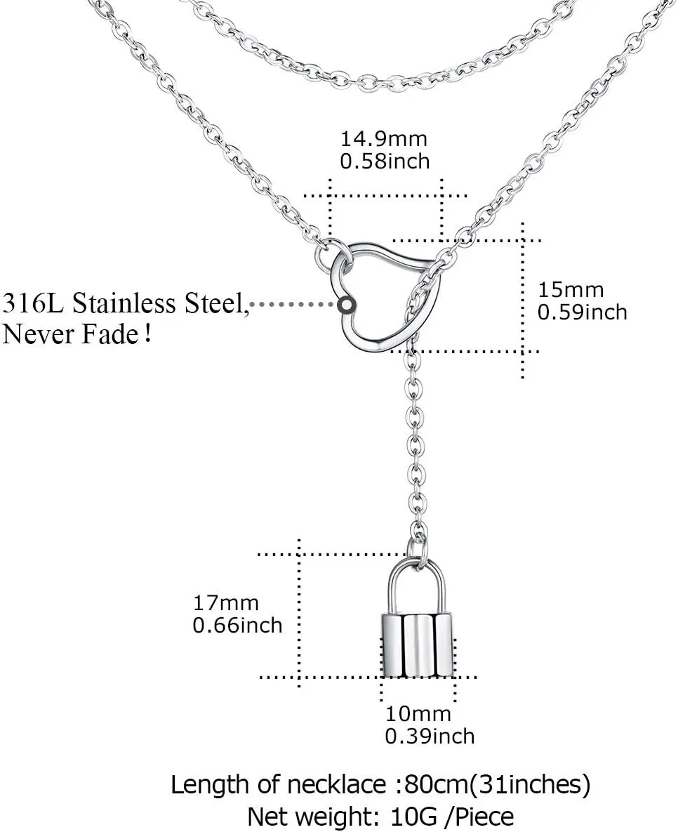 FOCALOOK Lariat Y-Necklaces | Long Necklaces for Women | Long Black Necklaces | Gold Necklaces for Women | Drop Heart Necklaces for Women | Front Adjustable Long Chain Necklace