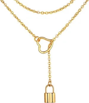 FOCALOOK Lariat Y-Necklaces | Long Necklaces for Women | Long Black Necklaces | Gold Necklaces for Women | Drop Heart Necklaces for Women | Front Adjustable Long Chain Necklace