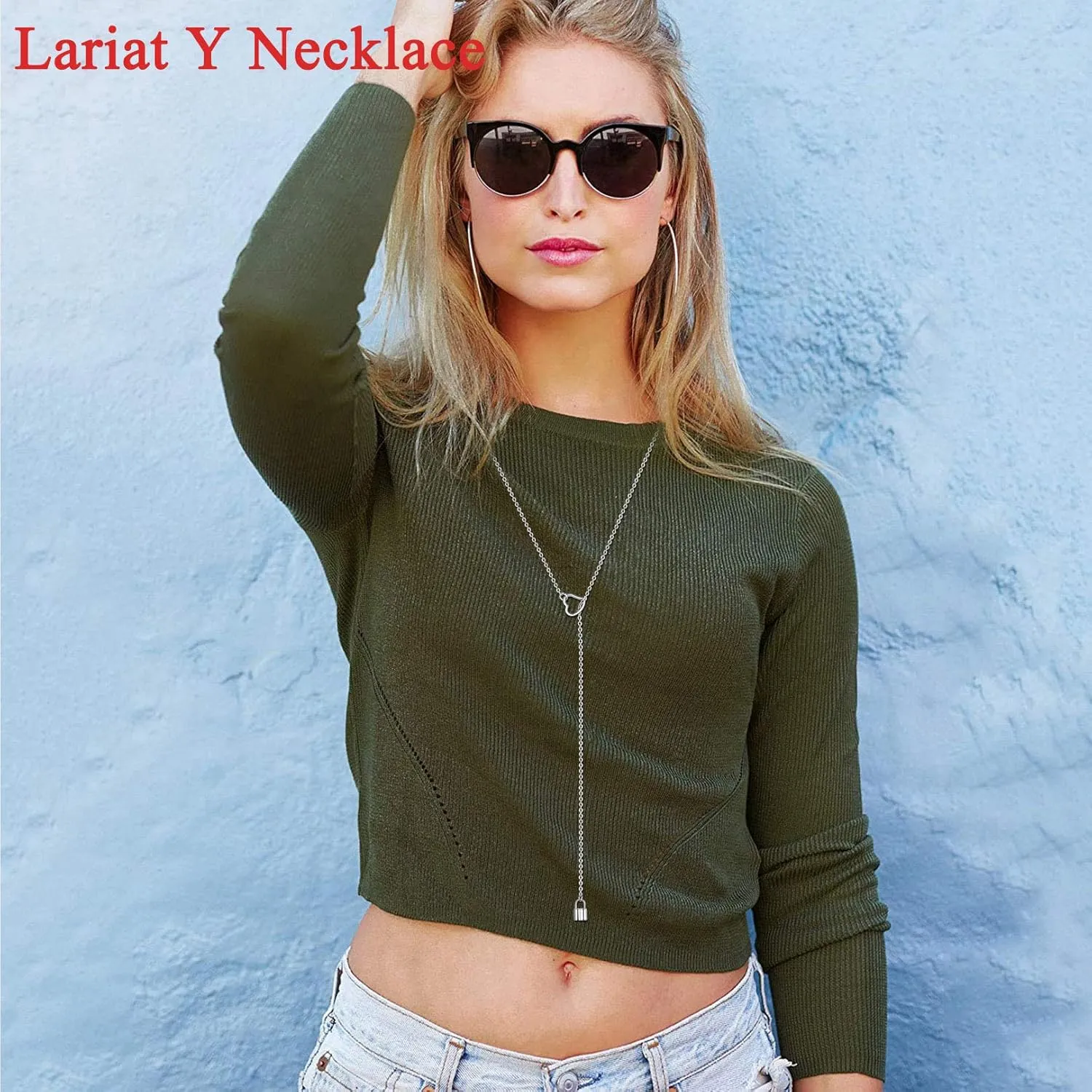 FOCALOOK Lariat Y-Necklaces | Long Necklaces for Women | Long Black Necklaces | Gold Necklaces for Women | Drop Heart Necklaces for Women | Front Adjustable Long Chain Necklace
