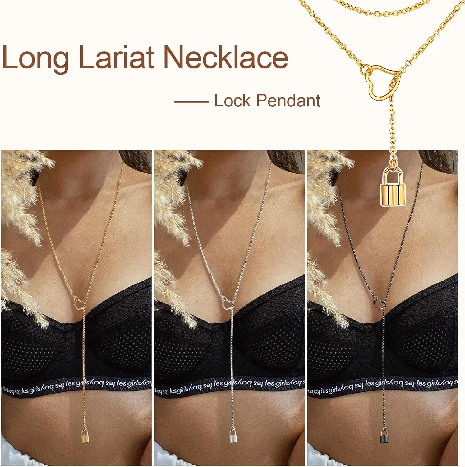 FOCALOOK Lariat Y-Necklaces | Long Necklaces for Women | Long Black Necklaces | Gold Necklaces for Women | Drop Heart Necklaces for Women | Front Adjustable Long Chain Necklace