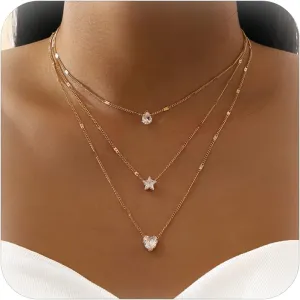 Frodete Layered Necklaces for Women Star Rhinestone Pendant Layered Choker Necklaces Multi Dainty Boho Necklaces for Women Layered Summer Beach Layered Necklaces for Women Trendy