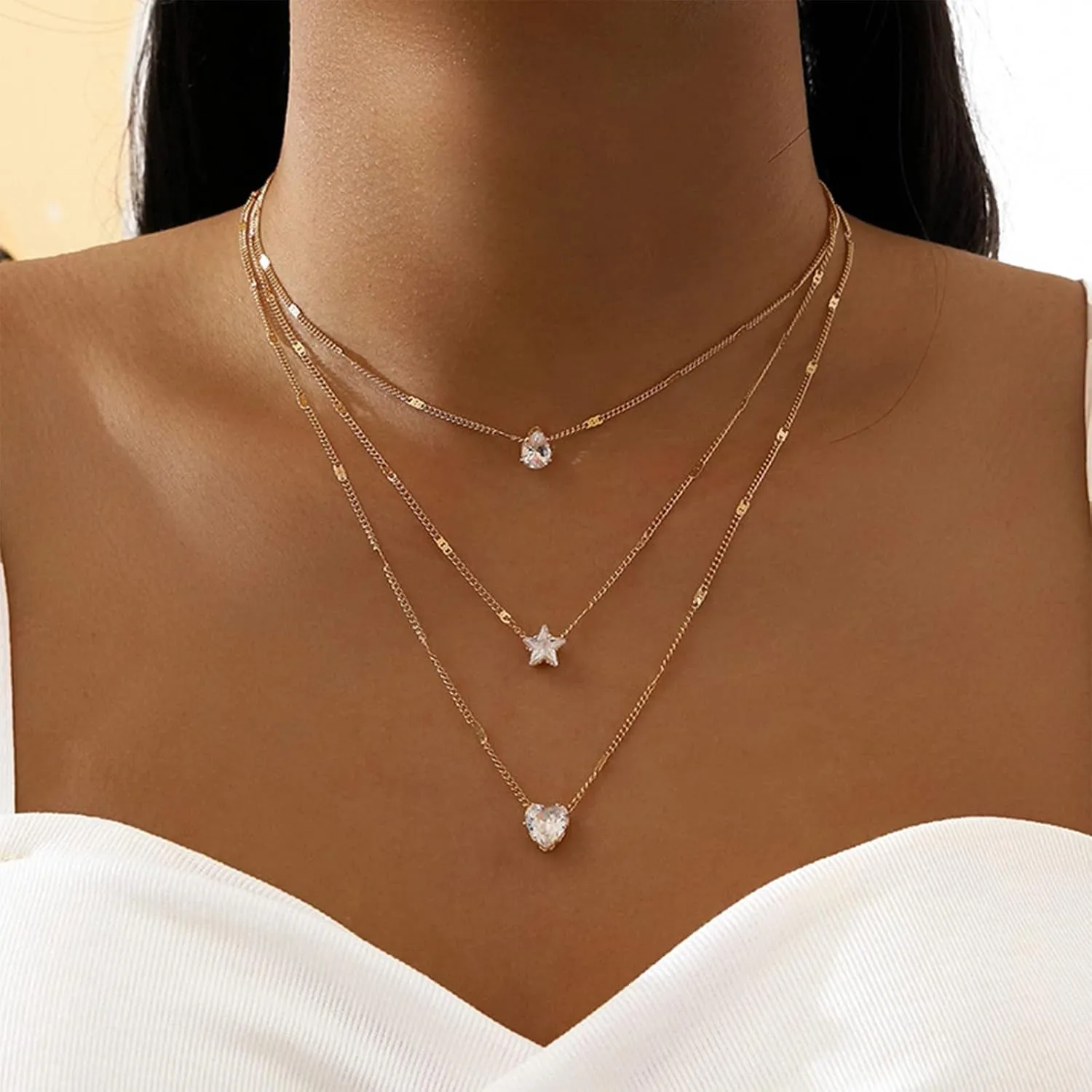 Frodete Layered Necklaces for Women Star Rhinestone Pendant Layered Choker Necklaces Multi Dainty Boho Necklaces for Women Layered Summer Beach Layered Necklaces for Women Trendy
