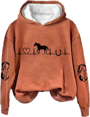 Funny Horse Hoodies for Women Fashion Printed Crewneck Sweatshirts Causal Horse Lover Sports Fall Winter Outfits