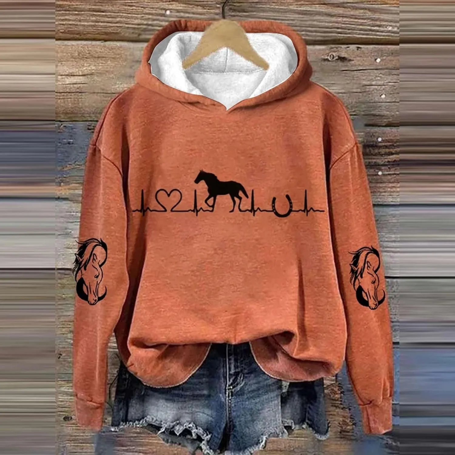Funny Horse Hoodies for Women Fashion Printed Crewneck Sweatshirts Causal Horse Lover Sports Fall Winter Outfits