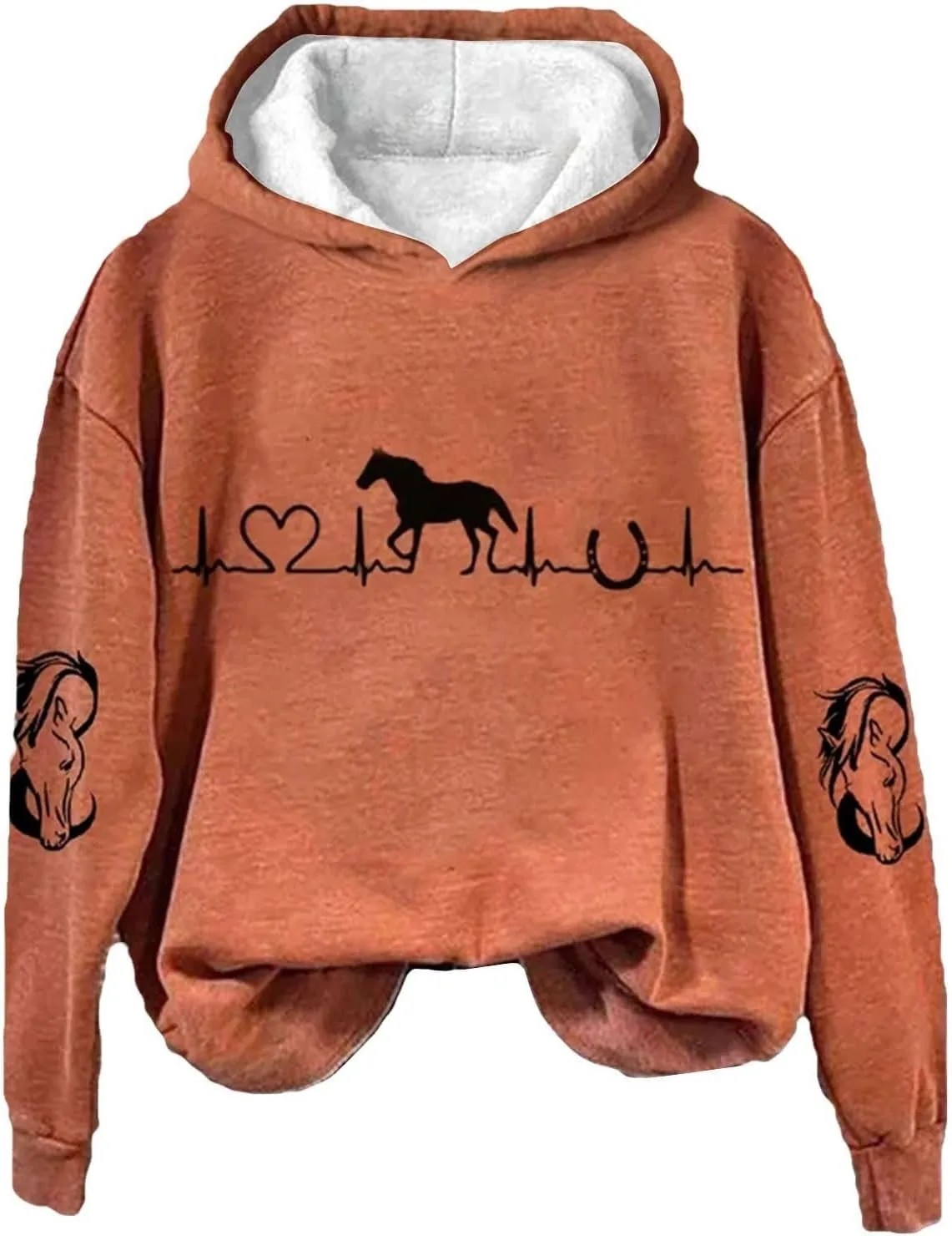 Funny Horse Hoodies for Women Fashion Printed Crewneck Sweatshirts Causal Horse Lover Sports Fall Winter Outfits
