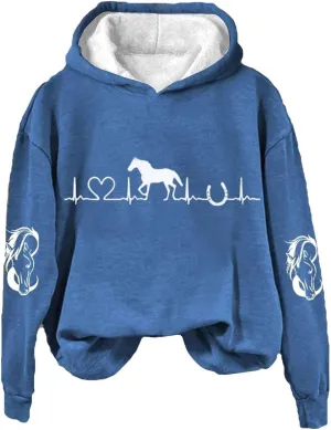 Funny Horse Hoodies for Women Fashion Printed Crewneck Sweatshirts Causal Horse Lover Sports Fall Winter Outfits