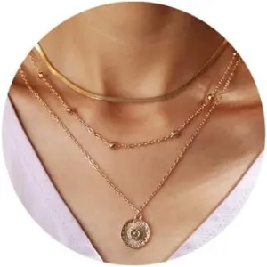 FUTIMELY Layered Choker Necklaces Lotus Pendant Necklaces Multilayer Adjustable Layering Coin Beaded Chain Necklaces Trendy Long Layered Necklaces