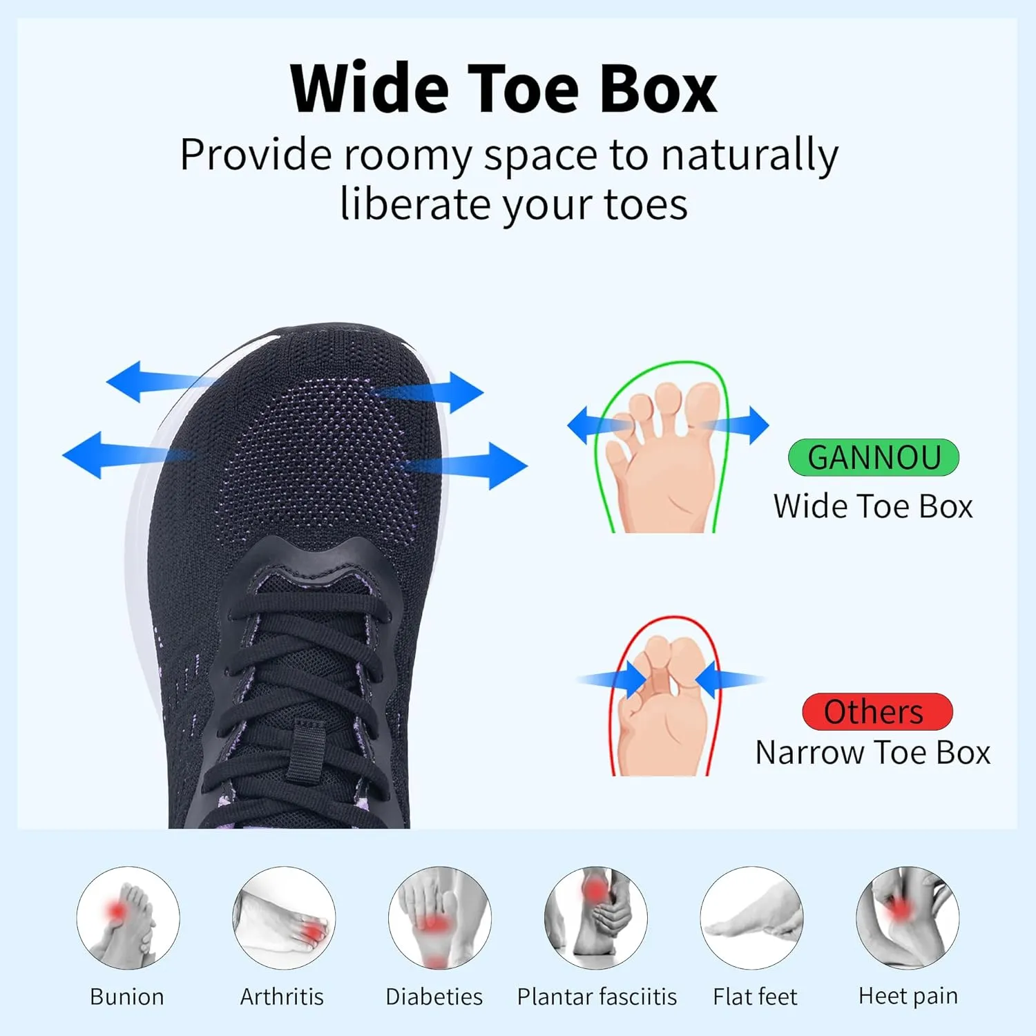 GANNOU Wide Toe Box Shoes Women Running Sneakers Wide Width Air Walking Tennis Shoes for Gym Workout Fitness