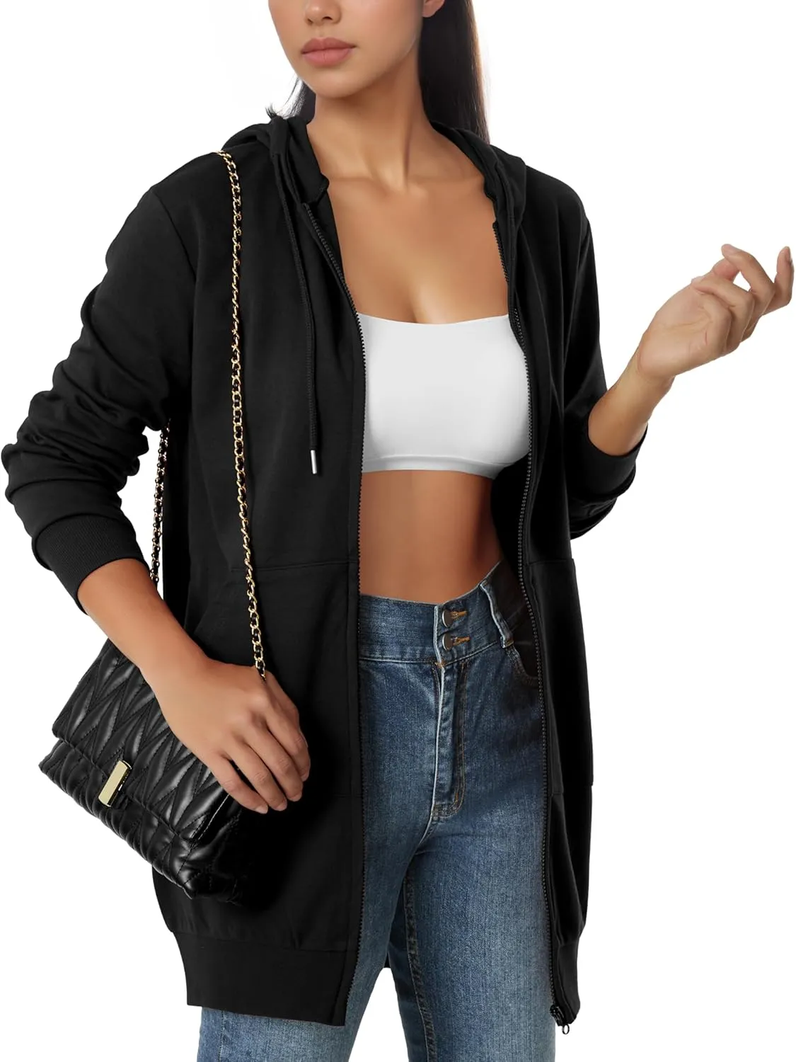 GIVON Womens Zip Up Long Tunic Hoodie Sweatshirt Lightweight Regular Fit Jacket with Pockets