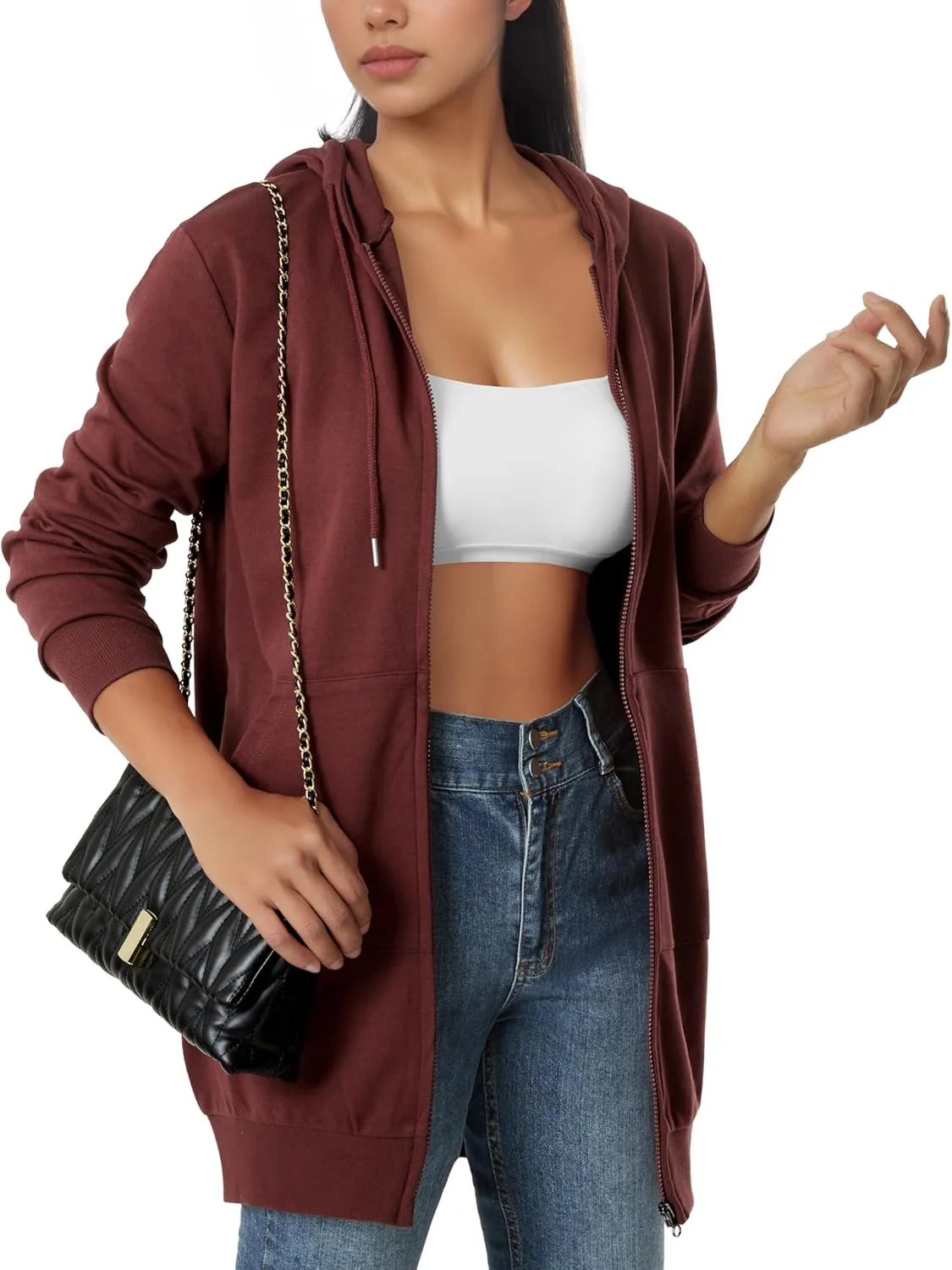 GIVON Womens Zip Up Long Tunic Hoodie Sweatshirt Lightweight Regular Fit Jacket with Pockets