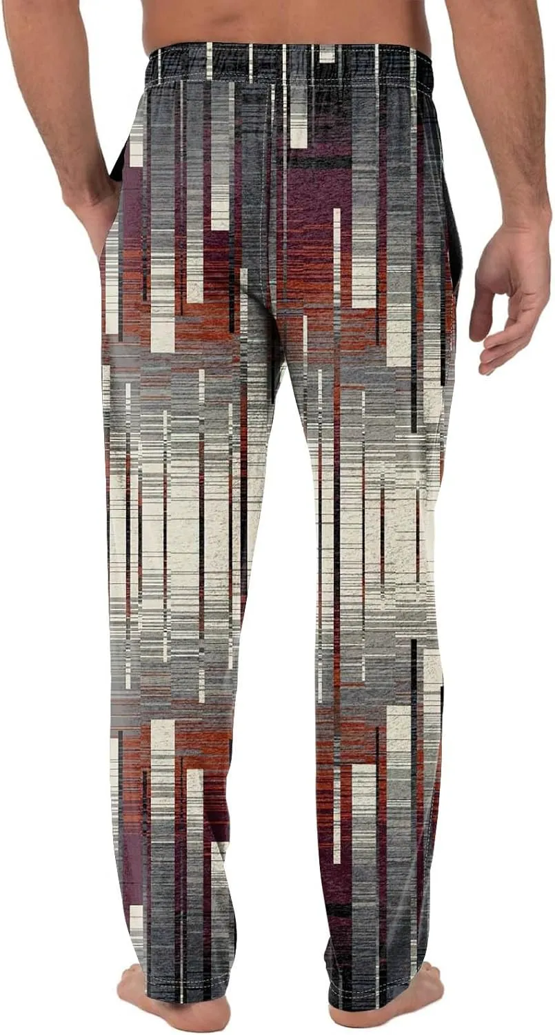GOFULY Pajama Pants Men Baggy Plaid Sleep Lounge Pants Elastic Waist Drawstring Knit Pants Casual Sleepwear Pants Pockets