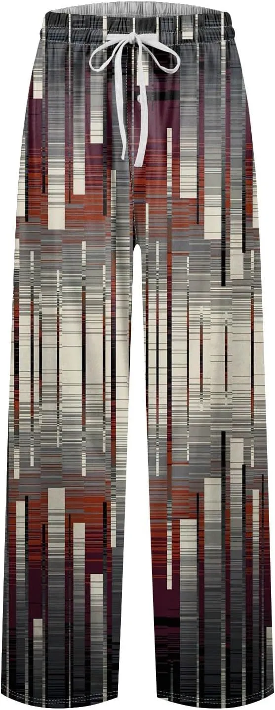 GOFULY Pajama Pants Men Baggy Plaid Sleep Lounge Pants Elastic Waist Drawstring Knit Pants Casual Sleepwear Pants Pockets