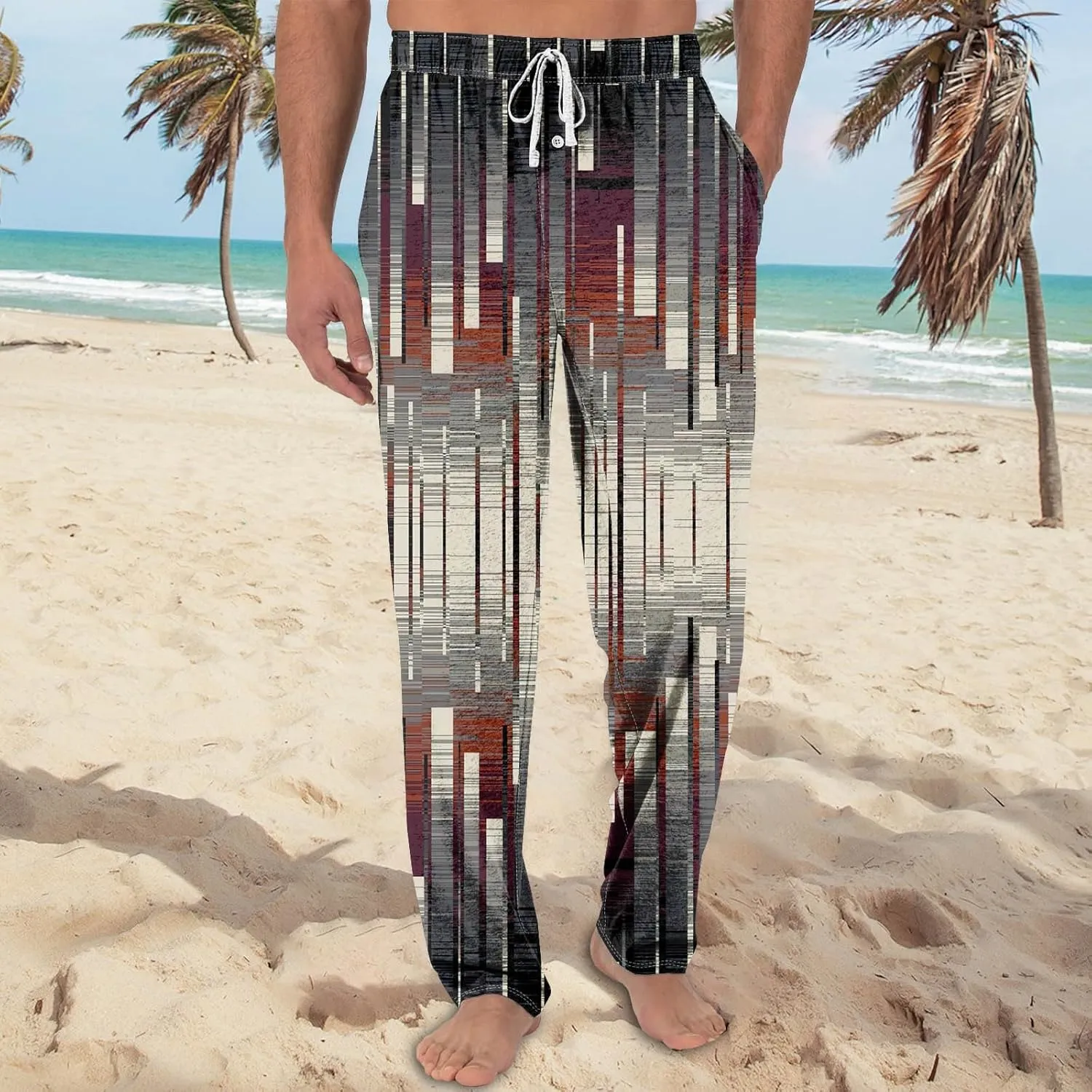 GOFULY Pajama Pants Men Baggy Plaid Sleep Lounge Pants Elastic Waist Drawstring Knit Pants Casual Sleepwear Pants Pockets