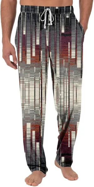 GOFULY Pajama Pants Men Baggy Plaid Sleep Lounge Pants Elastic Waist Drawstring Knit Pants Casual Sleepwear Pants Pockets