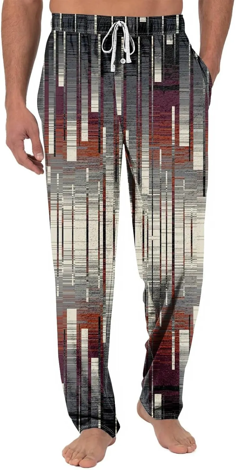 GOFULY Pajama Pants Men Baggy Plaid Sleep Lounge Pants Elastic Waist Drawstring Knit Pants Casual Sleepwear Pants Pockets
