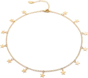 Gold Choker Necklaces 14K Gold Plated/Silver Disc Choker Necklaces Dangling Star Heart Pendant Necklaces Summer Beach Boho Necklaces Aesthetic Necklace Gift for Women