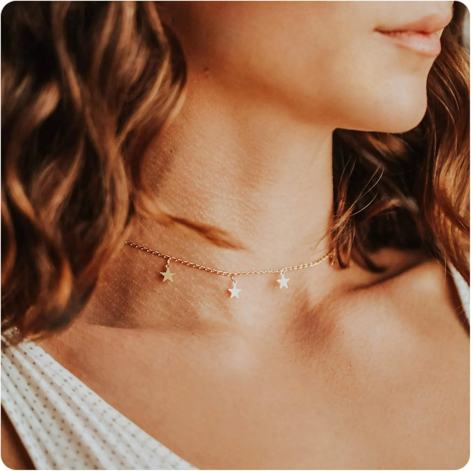 Gold Choker Necklaces 14K Gold Plated/Silver Disc Choker Necklaces Dangling Star Heart Pendant Necklaces Summer Beach Boho Necklaces Aesthetic Necklace Gift for Women