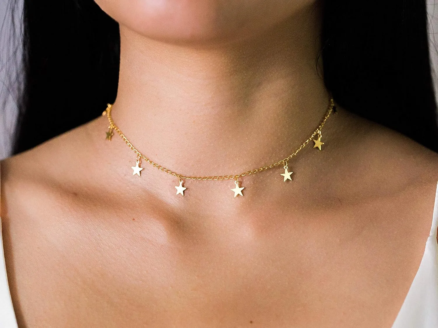 Gold Choker Necklaces 14K Gold Plated/Silver Disc Choker Necklaces Dangling Star Heart Pendant Necklaces Summer Beach Boho Necklaces Aesthetic Necklace Gift for Women
