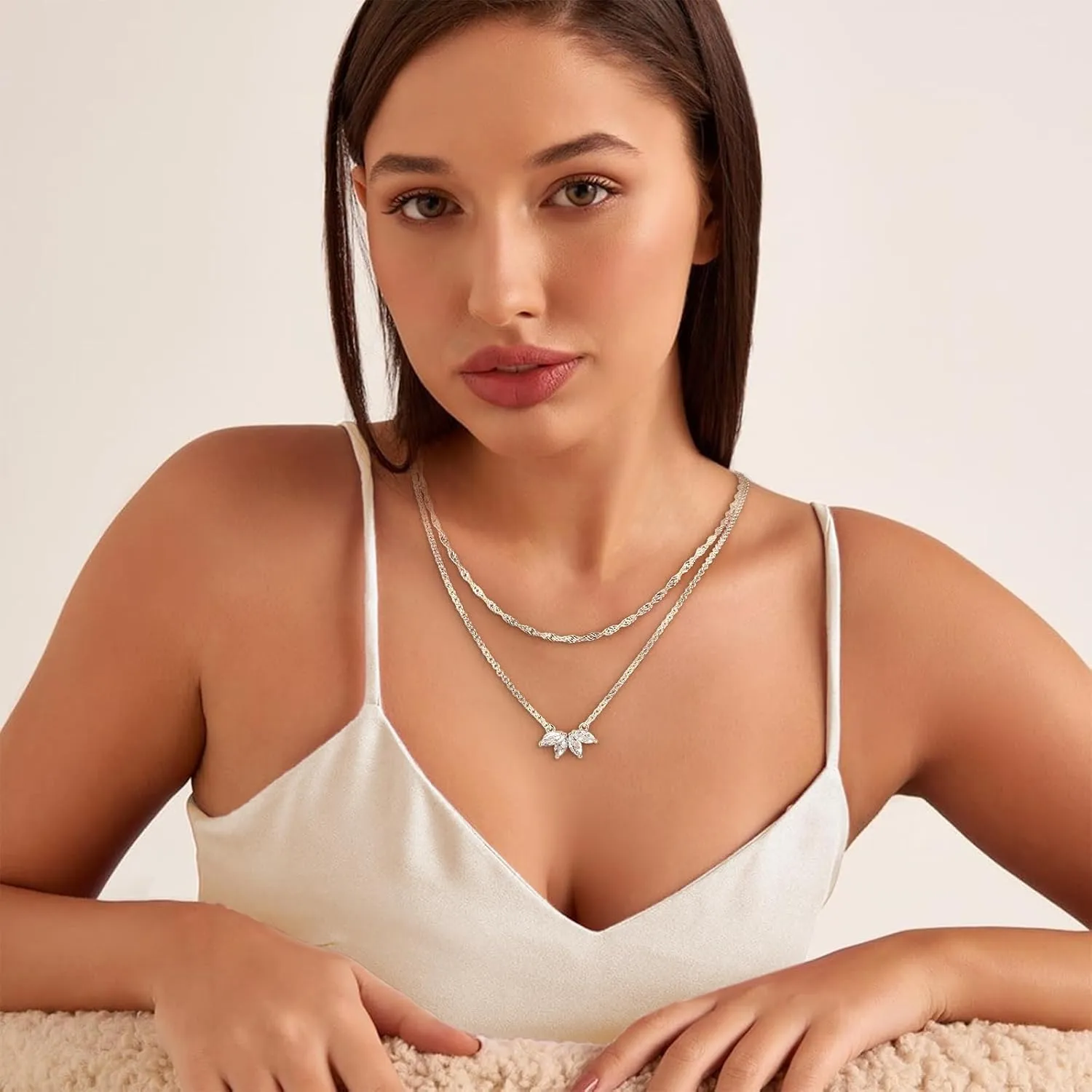 Gold Layered Necklaces for Women,14K Gold Plated/Silver Stackable Necklaces Set Trendy,Layering Choker Necklaces Jewelry