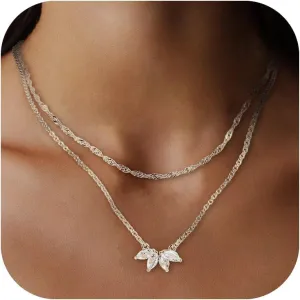 Gold Layered Necklaces for Women,14K Gold Plated/Silver Stackable Necklaces Set Trendy,Layering Choker Necklaces Jewelry