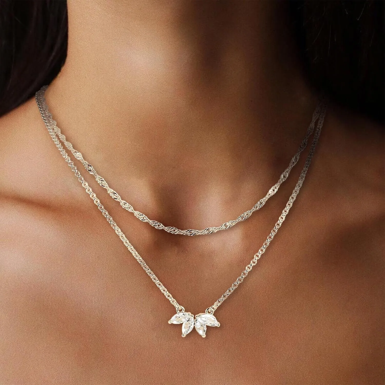 Gold Layered Necklaces for Women,14K Gold Plated/Silver Stackable Necklaces Set Trendy,Layering Choker Necklaces Jewelry
