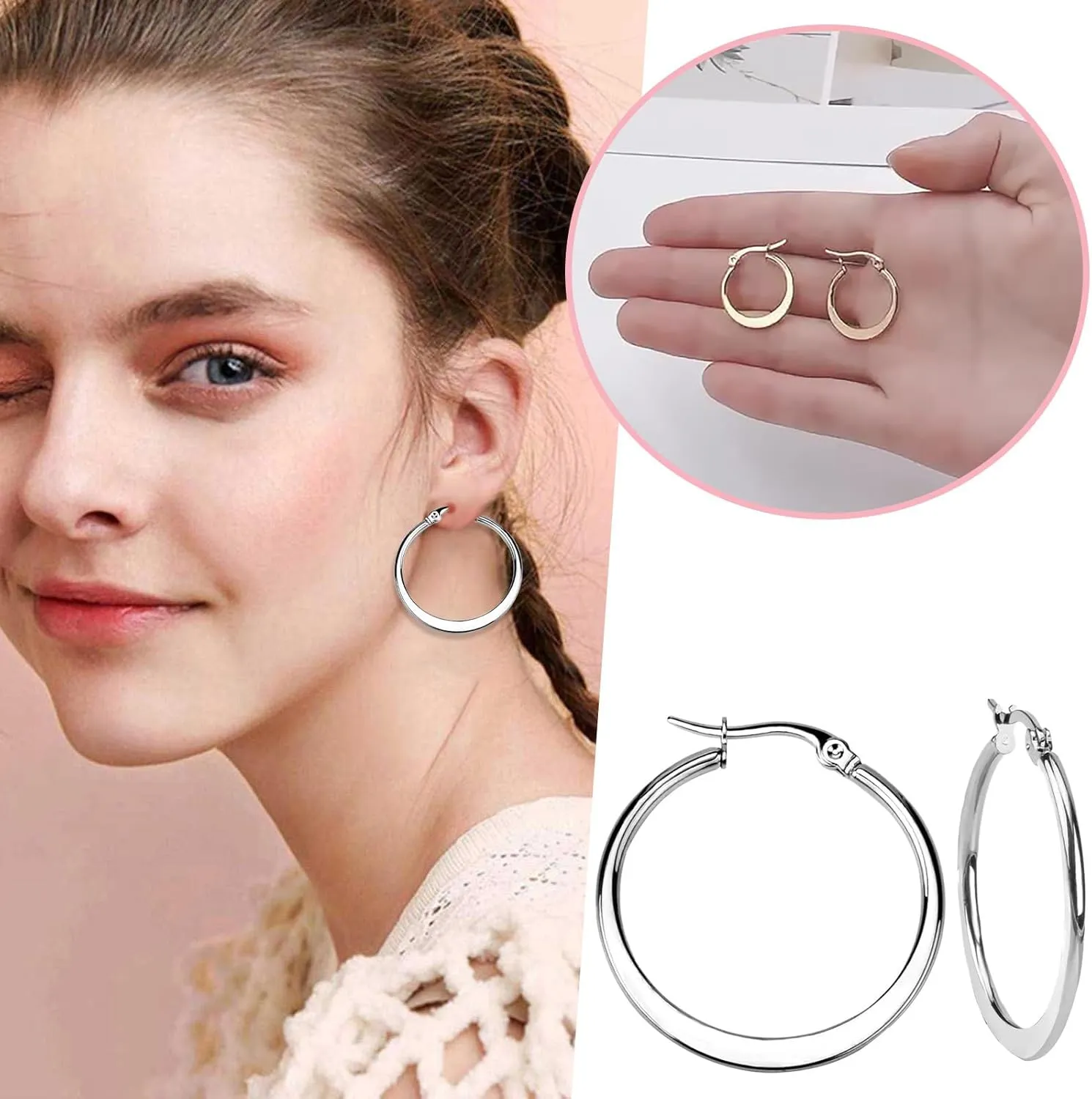 Gold Plated Chunky Hoop Earrings for Women,925 Sterling Silver Post Large Hoop Earrings Mothers Day Jewelry Gifts for Mother
