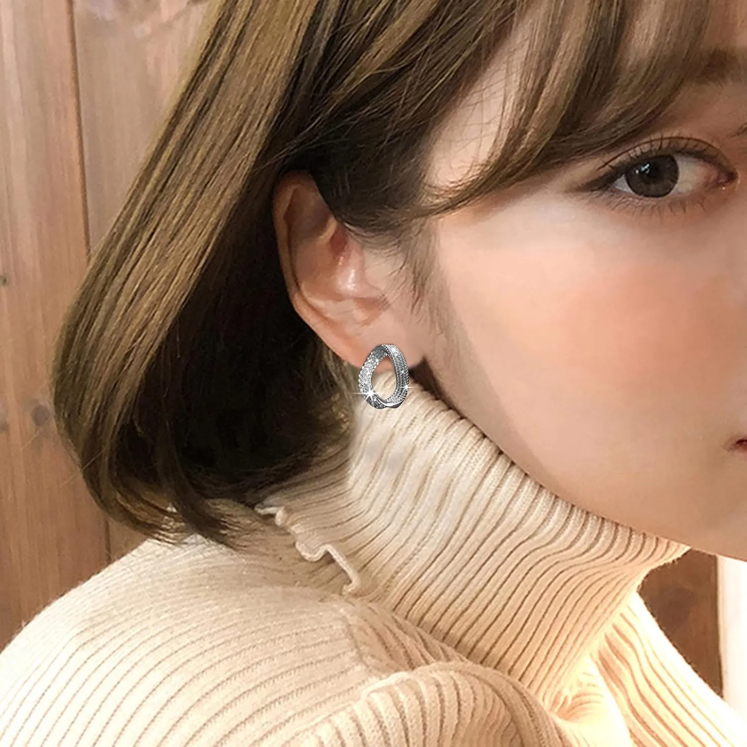 Gold Plated Hoop Earrings for Women,925 Sterling Silver Post CZ Hoops for Mother Girlfriend Jewelry Gifts for Valentine's Day