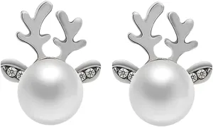 Gold Plated Pearl Stud Earrings for Women,Sterling Silver Classic Bridal Pearl Stud Earrings Trendy Jewelry Gifts for Her
