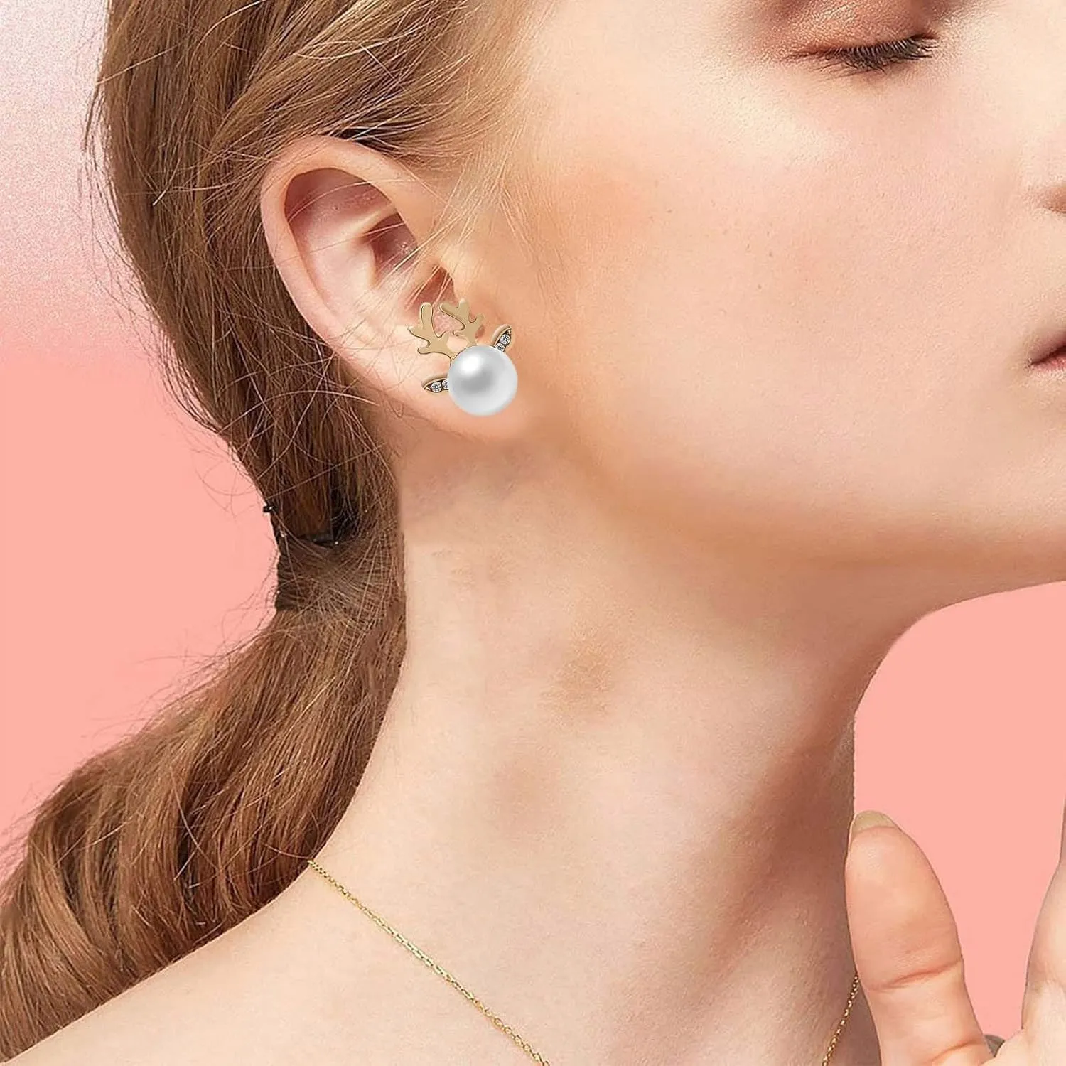 Gold Plated Pearl Stud Earrings for Women,Sterling Silver Classic Bridal Pearl Stud Earrings Trendy Jewelry Gifts for Her