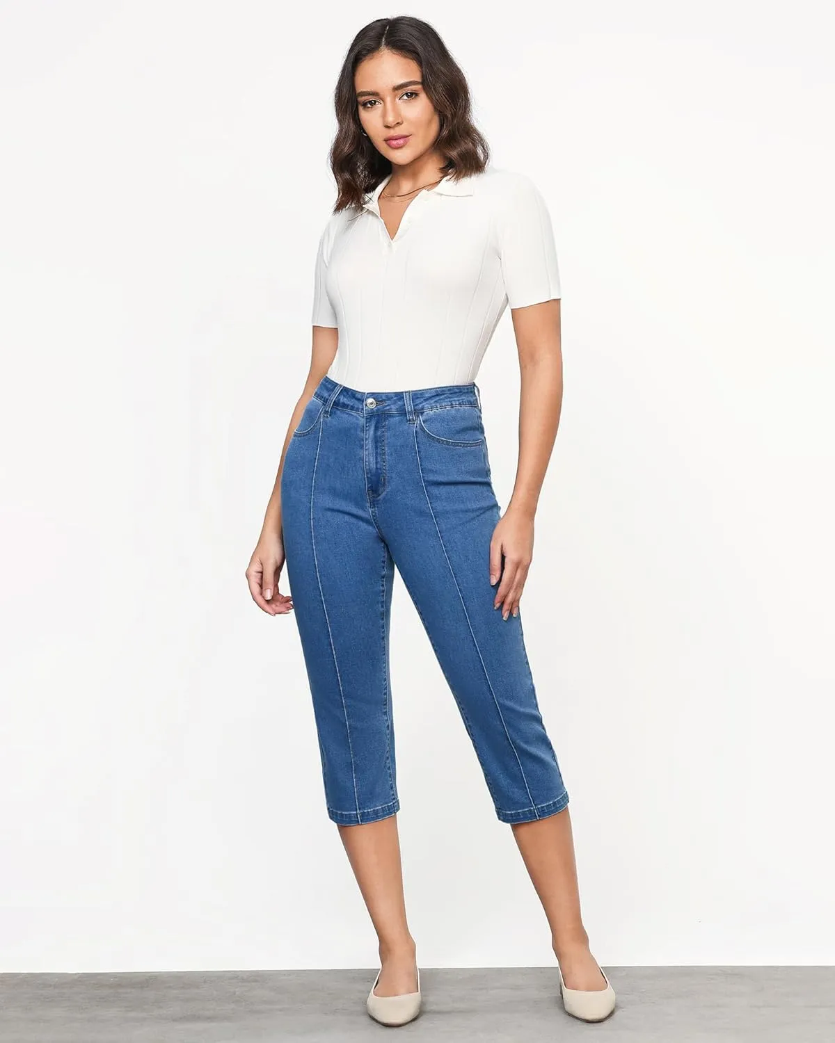 GRAPENT Capri Jeans for Women High Waisted Stretchy Denim Capris Front Seamed Cropped Skinny Slim Fit Jeans with Pockets