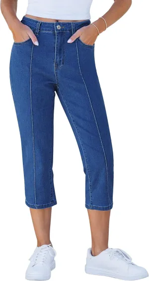GRAPENT Capri Jeans for Women High Waisted Stretchy Denim Capris Front Seamed Cropped Skinny Slim Fit Jeans with Pockets