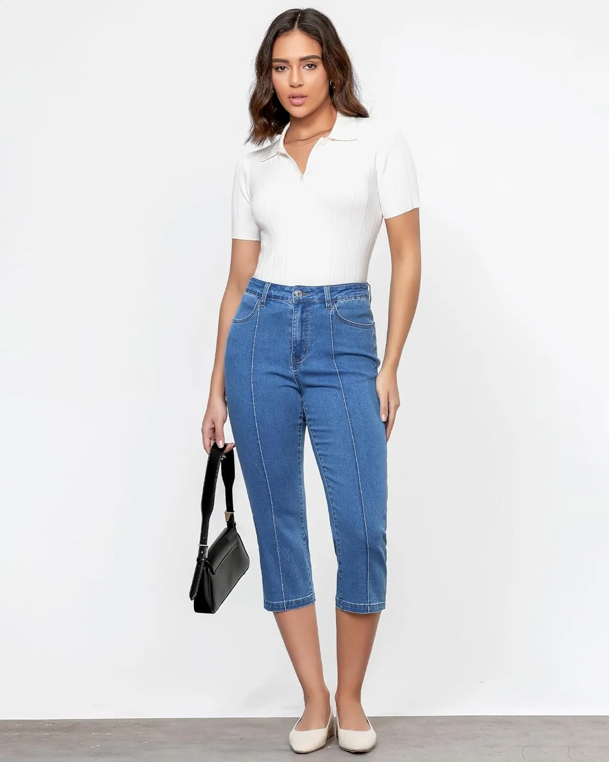 GRAPENT Capri Jeans for Women High Waisted Stretchy Denim Capris Front Seamed Cropped Skinny Slim Fit Jeans with Pockets