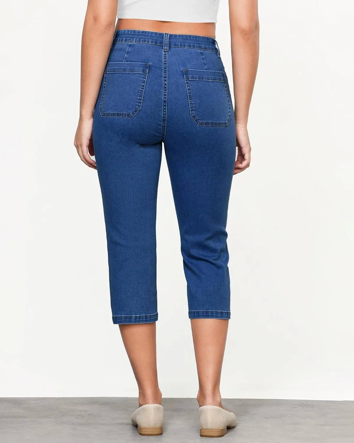 GRAPENT Capri Jeans for Women High Waisted Stretchy Denim Capris Front Seamed Cropped Skinny Slim Fit Jeans with Pockets
